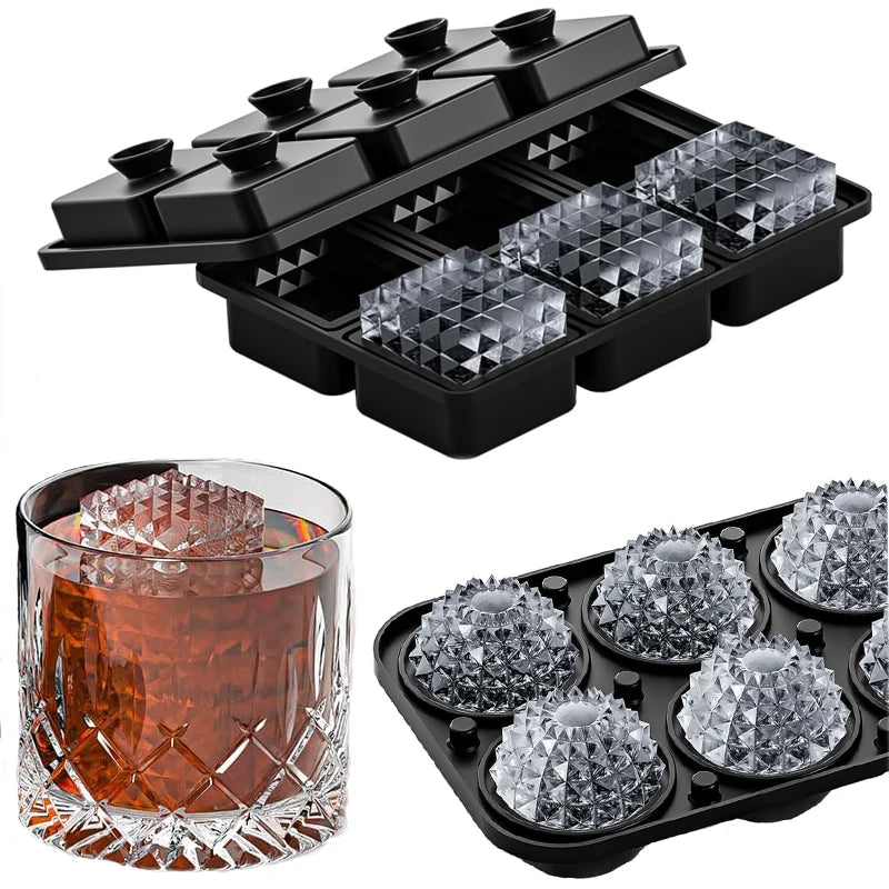 🧊 Crystal-Cut Large Ice Cube Tray – 6 Elegant Spheres for Whiskey, Cocktails & More