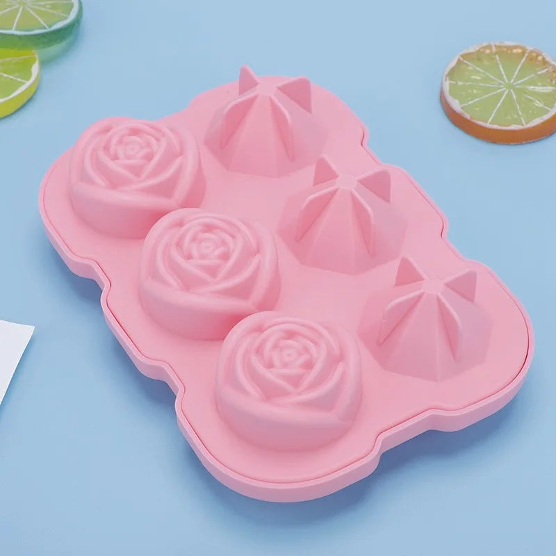 🌹 Rose & Diamond Ice Cube Mold – 6 Large Silicone Ice Balls for Cocktails & More