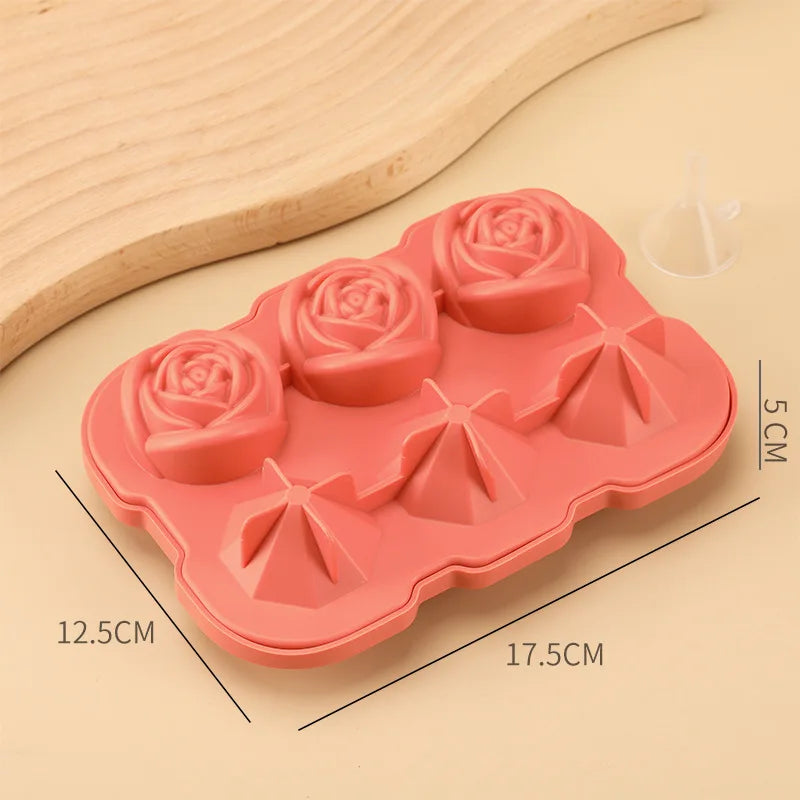 🌹 Rose & Diamond Ice Cube Mold – 6 Large Silicone Ice Balls for Cocktails & More