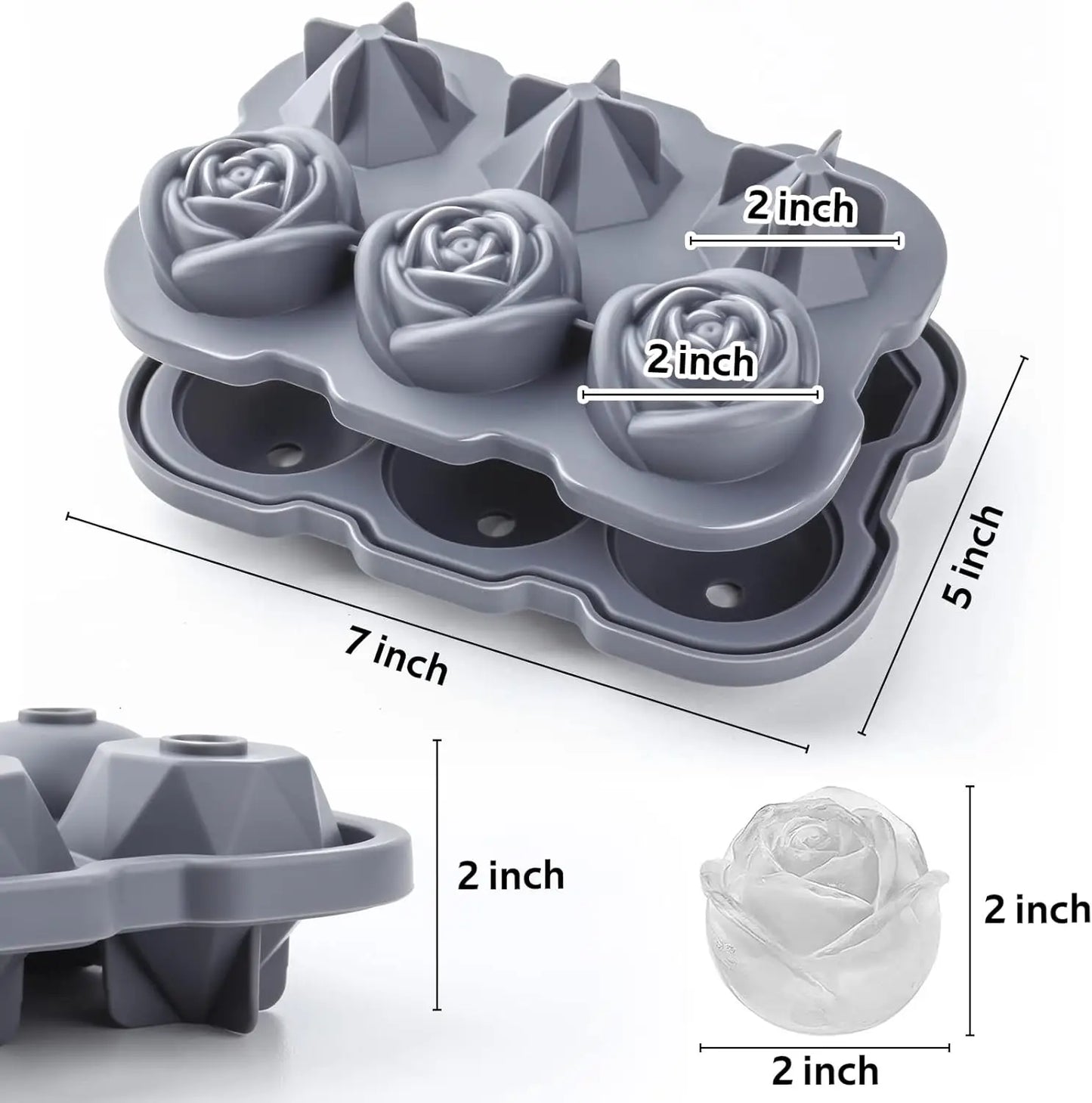 🌹 Rose & Diamond Ice Cube Mold – 6 Large Silicone Ice Balls for Cocktails & More
