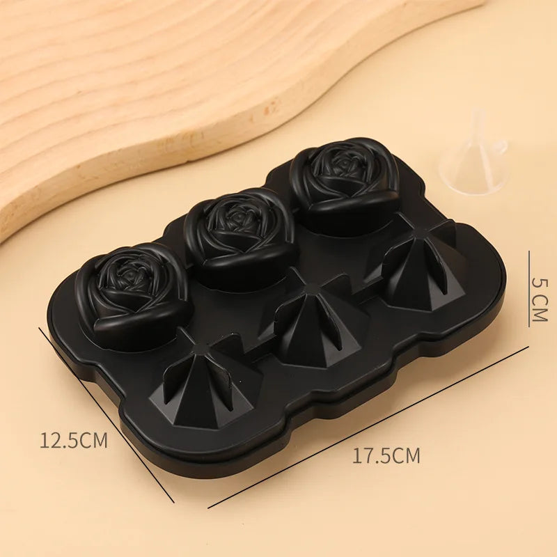 🌹 Rose & Diamond Ice Cube Mold – 6 Large Silicone Ice Balls for Cocktails & More