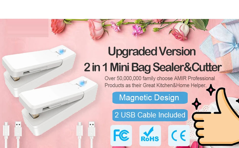 USB Mini Bag Sealer 2-in-1 Portable Heat Sealer & Cutter