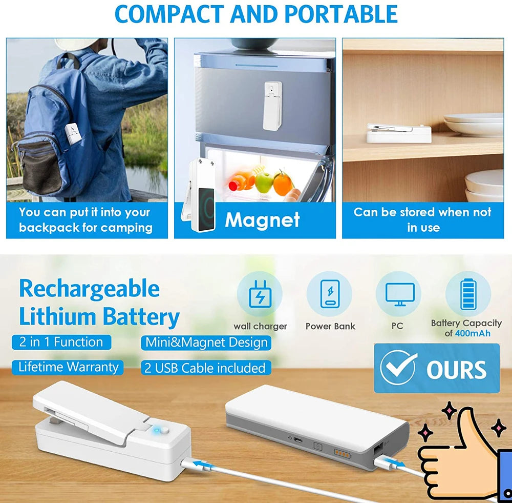 USB Mini Bag Sealer 2-in-1 Portable Heat Sealer & Cutter