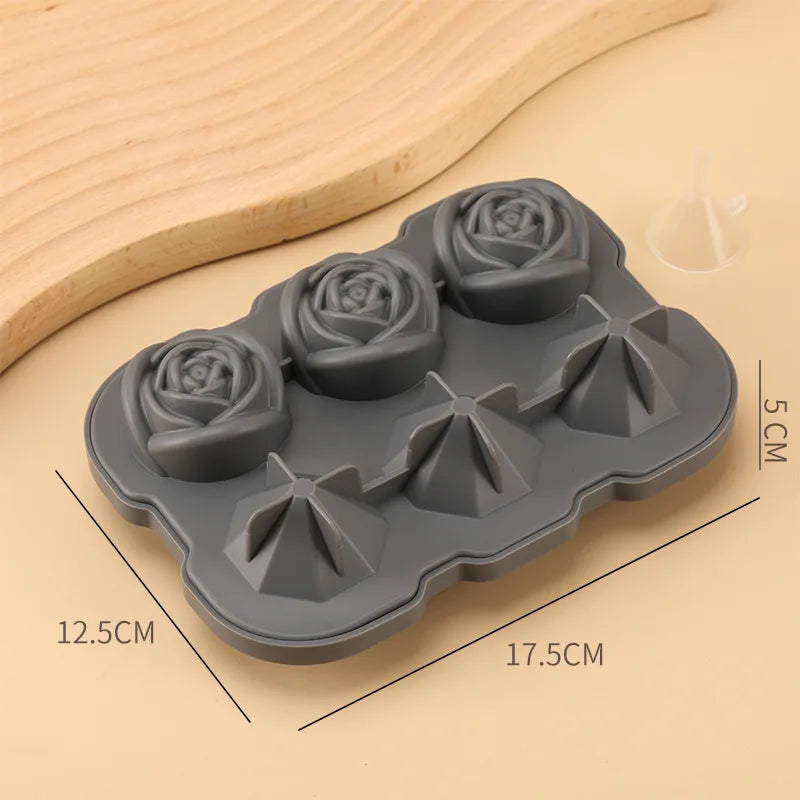 🌹 Rose & Diamond Ice Cube Mold – 6 Large Silicone Ice Balls for Cocktails & More