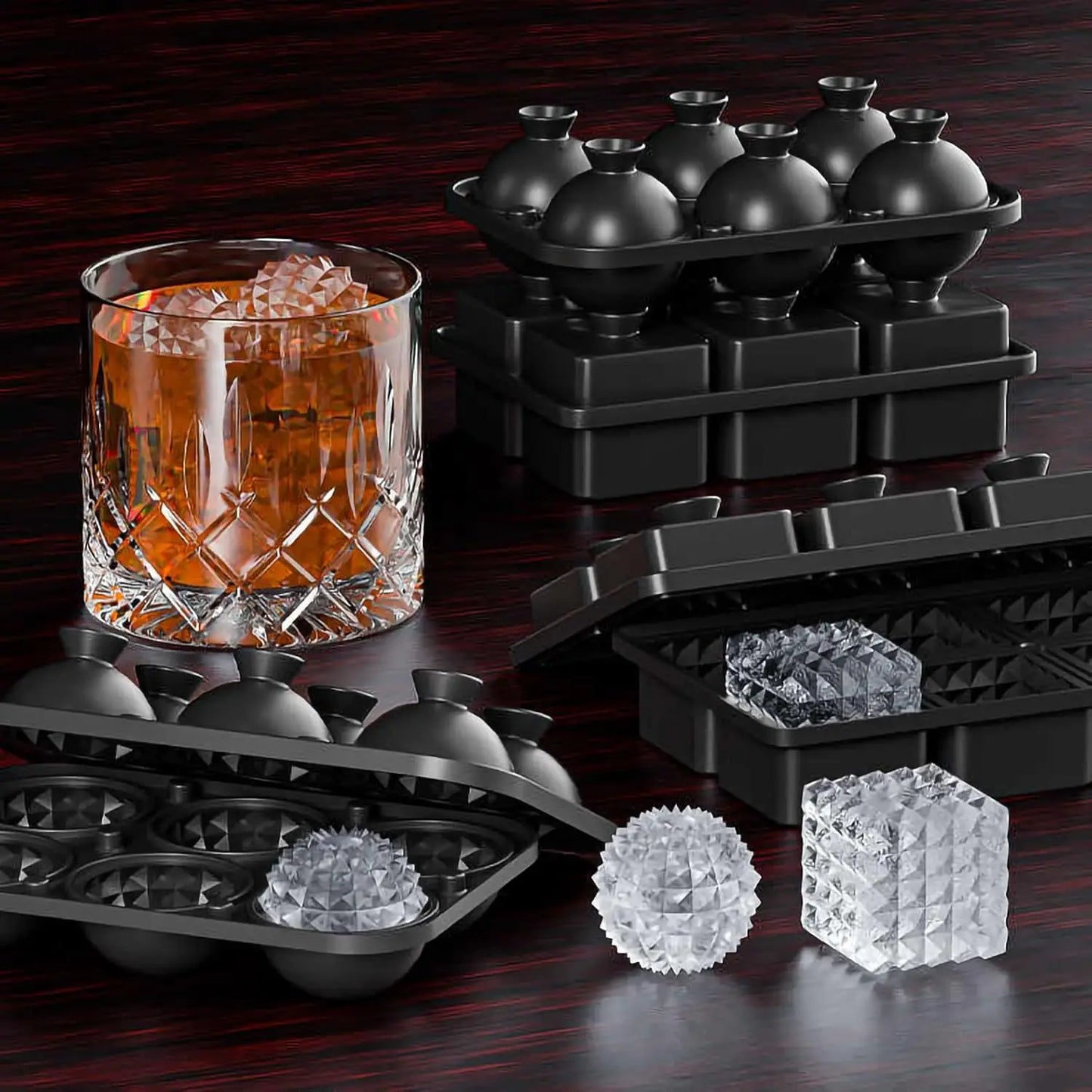 🧊 Crystal-Cut Large Ice Cube Tray – 6 Elegant Spheres for Whiskey, Cocktails & More