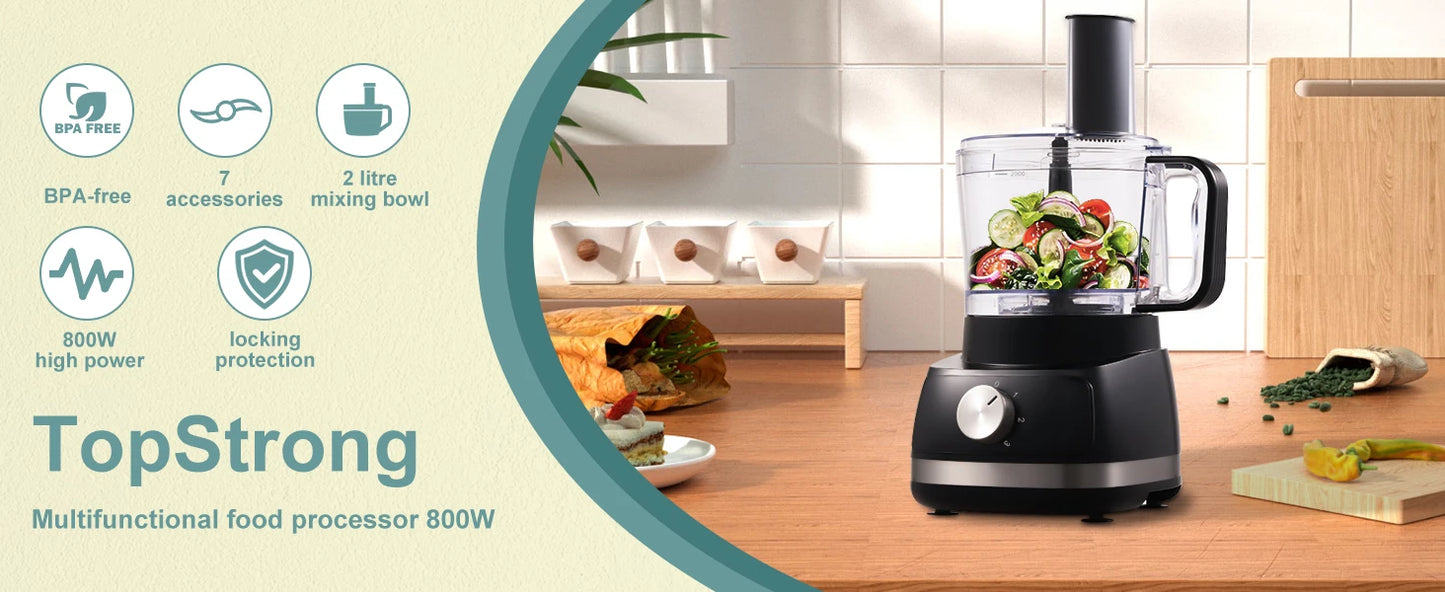 🍽️ TopStrong 6-in-1 Food Processor – Slice, Chop, Knead & More with Ease!