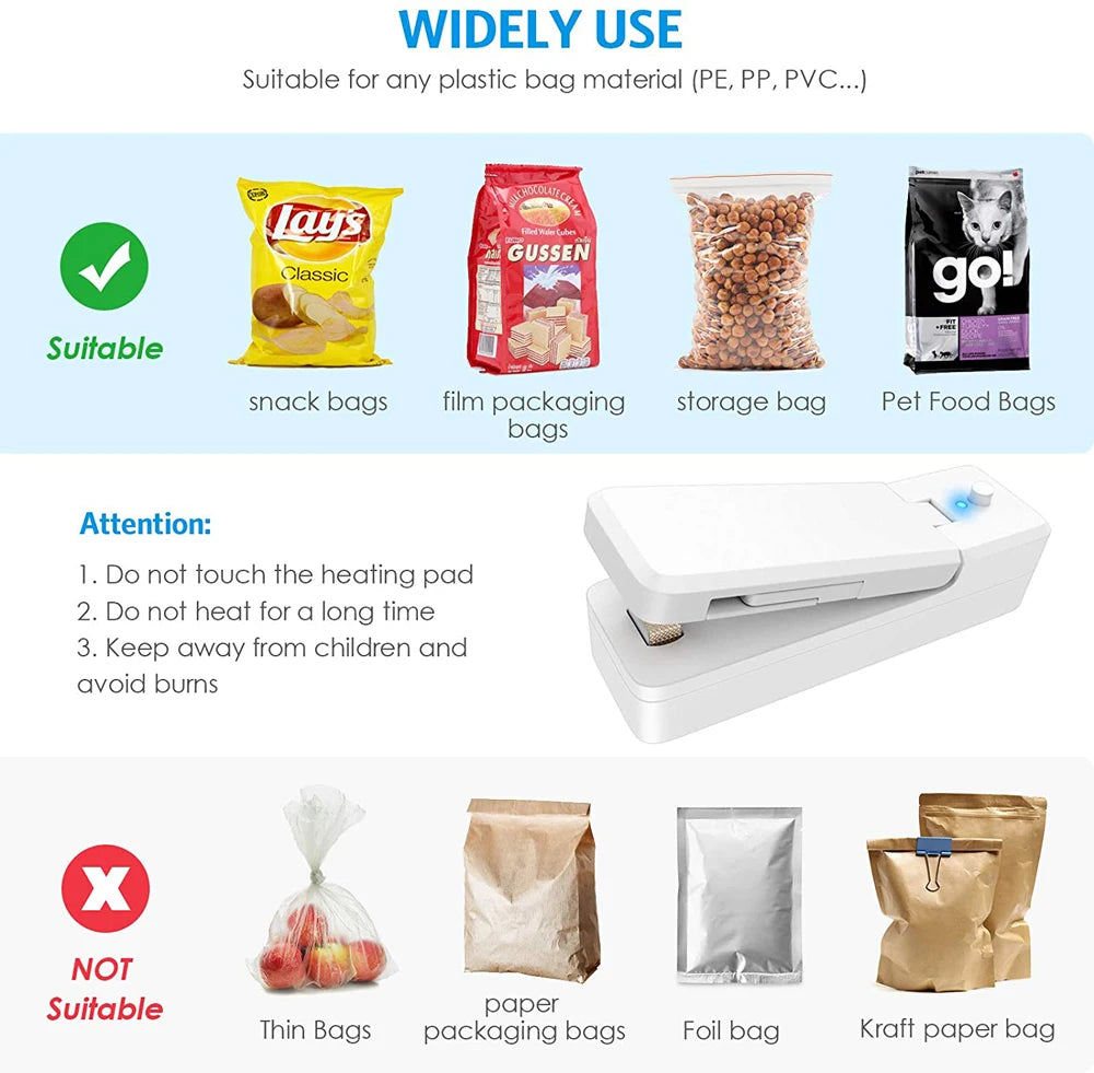 USB Mini Bag Sealer 2-in-1 Portable Heat Sealer & Cutter