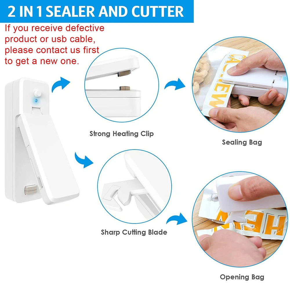 USB Mini Bag Sealer 2-in-1 Portable Heat Sealer & Cutter