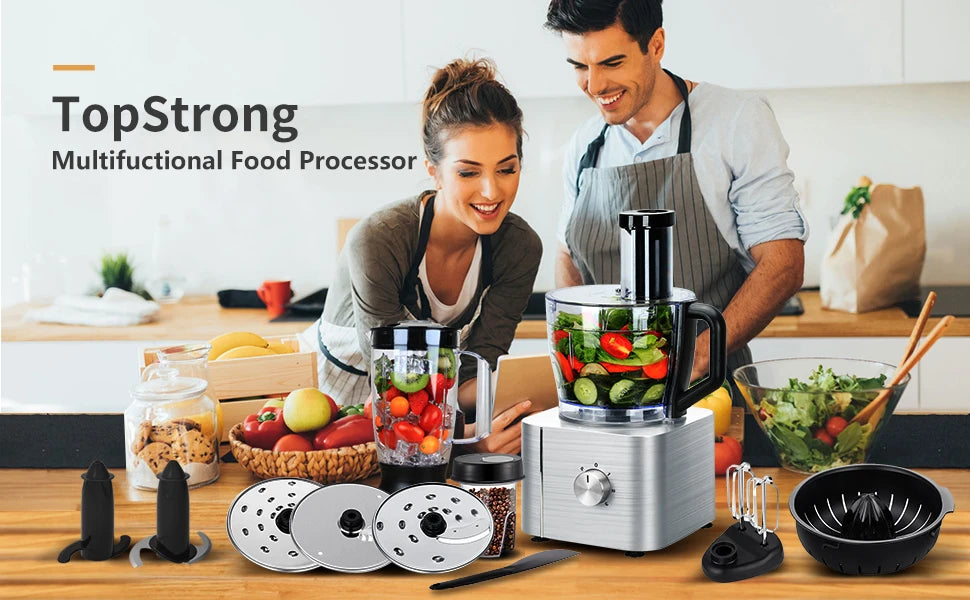 TopStrong 11-in-1 Food Processor – 1100W, 3.2L, 3 Speeds