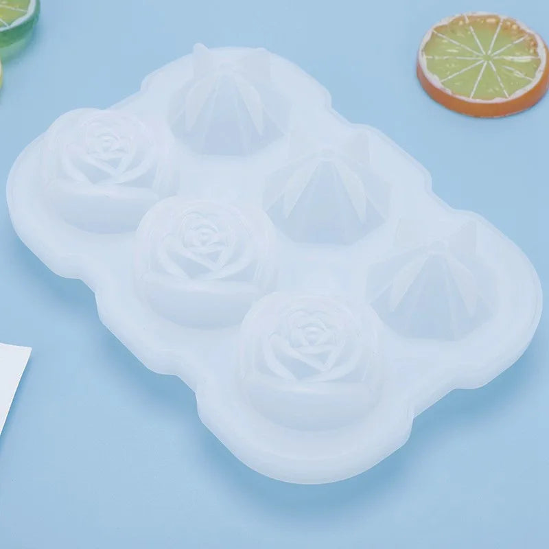 🌹 Rose & Diamond Ice Cube Mold – 6 Large Silicone Ice Balls for Cocktails & More