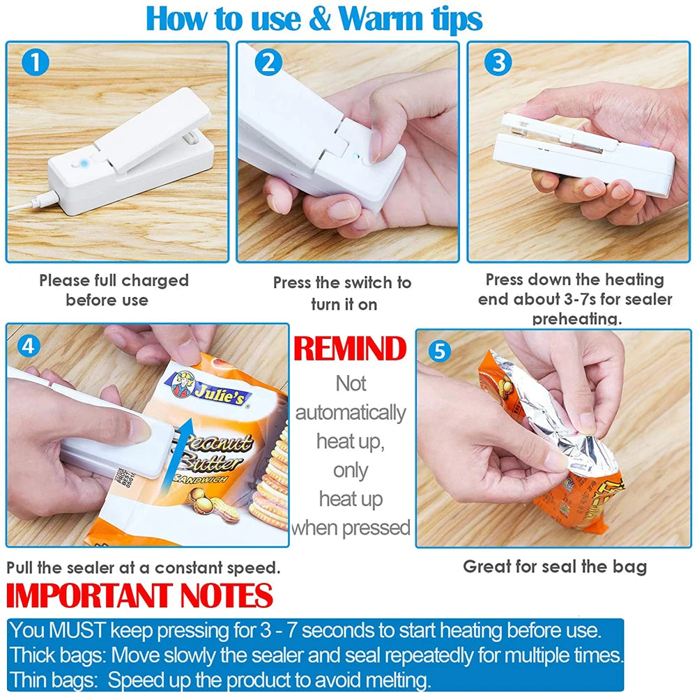 USB Mini Bag Sealer 2-in-1 Portable Heat Sealer & Cutter