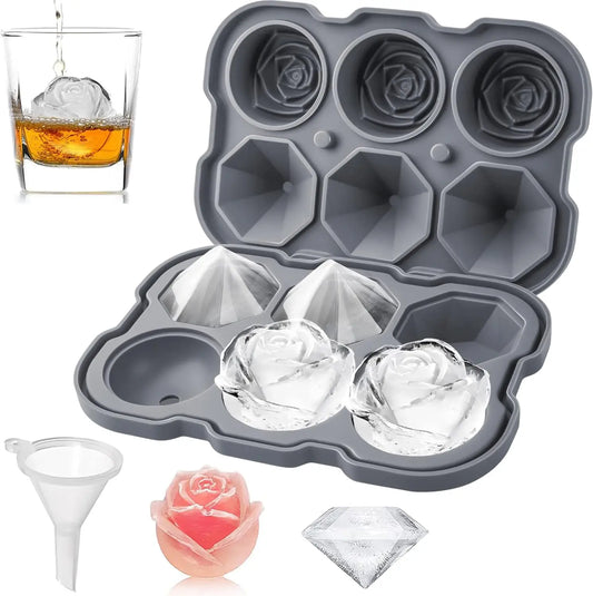 🌹 Rose & Diamond Ice Cube Mold – 6 Large Silicone Ice Balls for Cocktails & More