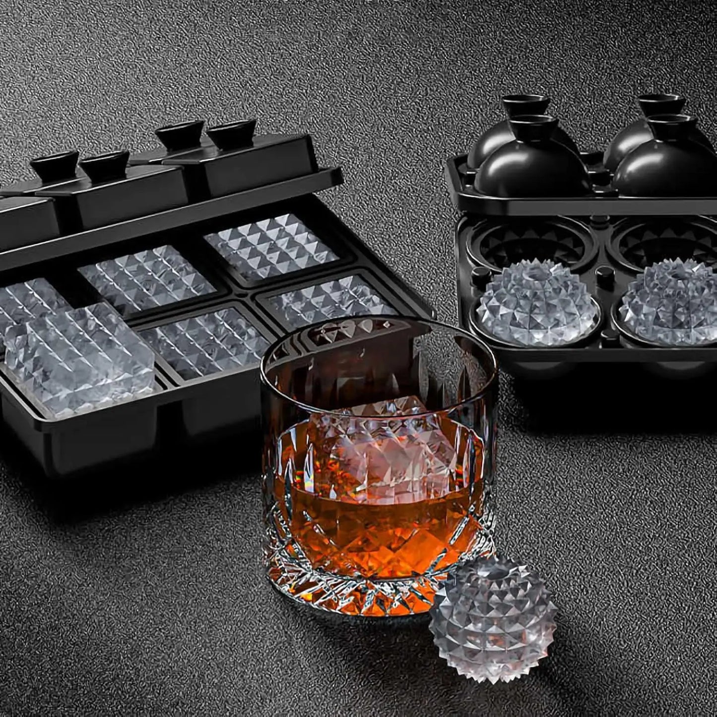 🧊 Crystal-Cut Large Ice Cube Tray – 6 Elegant Spheres for Whiskey, Cocktails & More