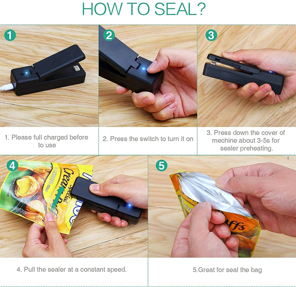 USB Mini Bag Sealer 2-in-1 Portable Heat Sealer & Cutter