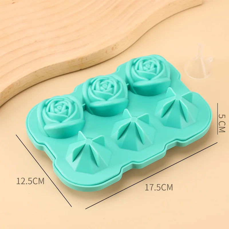 🌹 Rose & Diamond Ice Cube Mold – 6 Large Silicone Ice Balls for Cocktails & More